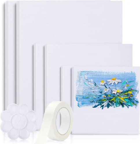 Skyouths Canvases for Painting, 40x30,30x20, 20x15, 8 Set Stretched White Canvas with Petal Paint Tray Palettes & Tape, Artist Canvases Frame Board Skyouths