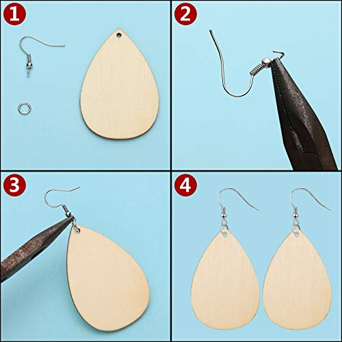 60 Pieces Unfinished Wooden Earrings Pendants Blank Teardrop and Tapered Cutout Pendants with 60 Pieces Earring Hooks and 60 Pieces Jump Rings for Hicarer