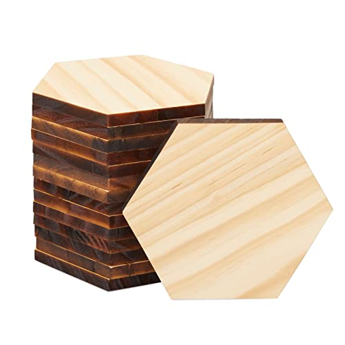 60 Pack Unfinished Wood Hexagon Pieces for DIY Crafts, Wood Slice Cutouts (3 Inches)