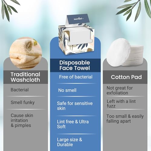 ourmed life Disposable Face Towel | Lint-Free Biodegradable Towels | Face Clean Dry Makeup Remover Wipes | Super Soft & Thick for Sensitive Skin | ourmed life