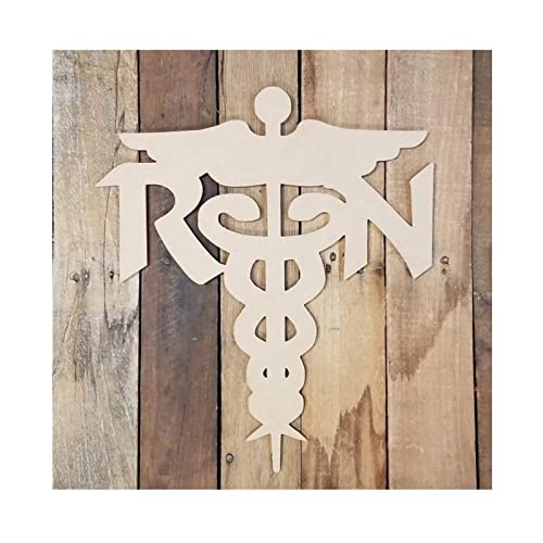 Caduceus RN Wood Craft Unfinished Wooden Cutout Art DIY Wood Sign Inspirational Wall Plaque Rustic Hanging Wall Signs Decor for Bedroom Living Room Arupkeer