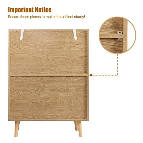 Anmytek Rattan Cabinet, 44" H Tall Sideboard Storage Cabinet with Crafted Rattan Front, Entryway Shoe Cabinet Wood 2 Door Accent Cabinet with Anmytek