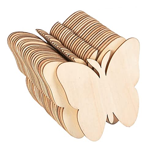 DECHOUS 40pcs Ornaments Wood Cutouts Wooden Paint Crafts Kids DIY Unfinished Wood Kits Wood Butterflies Slices Craft for Kids Wood Chips Mini Chips DECHOUS