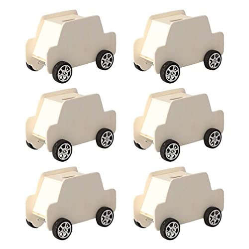 STOBOK 6Pcs DIY Unfinished Wooden Piggy Bank Car Shaped Wood Coin Bank Wood Change Box Paint Decorate Assembly Box Craft Kits for Kids Adult Gift STOBOK