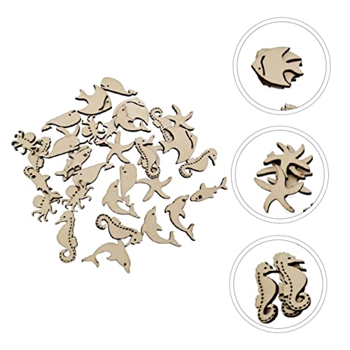 Gadpiparty 50pcs Shaped Sea Decorations Projects Animals Whale Seahorse Wedding Ornaments Blank Paint Octopus Wood Dolphin Wooden Ocean Unfinished Gadpiparty