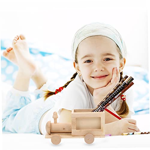 Yardenfun 2pcs Diy Train Pen Holder Unfinished Wooden Toys Mini Unfinished Wooden Train Blank Wood Car Tiny Wooden Storage Basket Unfinished Blank Yardenfun