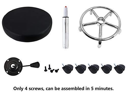 KKTONER PU Leather Round Rolling Stool with Foot Rest Swivel Height Adjustment Spa Drafting Salon Tattoo Work Office Massage Stools Task Chair Small KKTONER