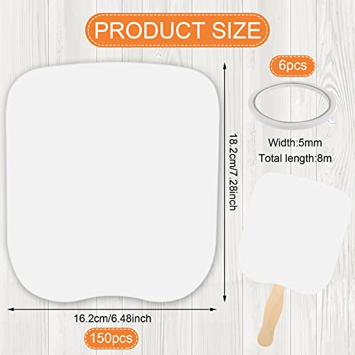 Fan Handle Craft Sticks Wavy Wooden Sticks, Blank White Cardstock, Double Sided Tape Church Fans for DIY Crafting Painting Hand Held Parlor Fans Kathfly