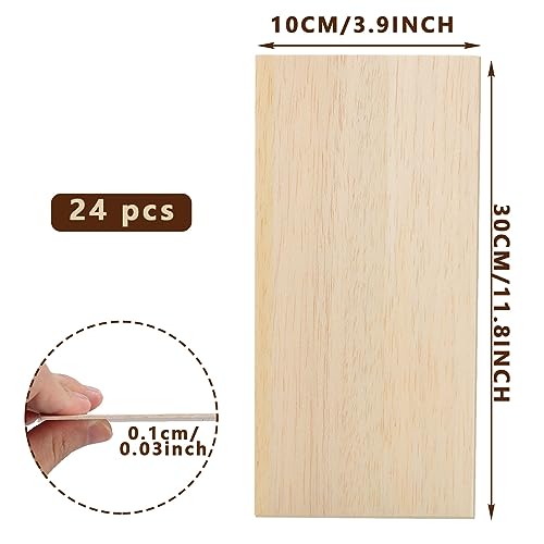 24 Pack Unfinished Basswood Sheets, 12 x 4 x 1/12 Inch Thin Plywood Wood Sheets, 2 mm Thick Basswood Sheets for Crafts, DIY Ornaments, Models SHUESS