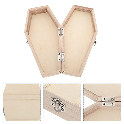STOBOK Halloween Wooden Coffin Box: Large Unfinished Wood Fillable Hinged Box DIY Keepsake Casket Coffin Ring Box Pet Casket Wood Coffin Tray Locking STOBOK