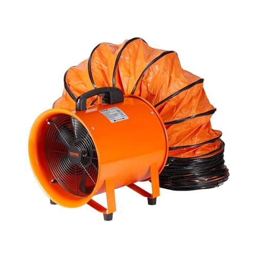 VEVOR Portable Utility Blower Fan, 8 Inch 195W 1070 CFM Heavy Duty Cylinder Axial Exhaust Fan with 33ft Duct Hose, Industrial Ventilator for