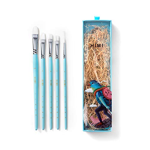 HIMI Gouache/Watercolor Paint Brushes Set 5 Pcs for Acrylic Oil Watercolor Face & Body Gouache Painting Nice Gift Art hobbyist,Adults (Blue, HIMI