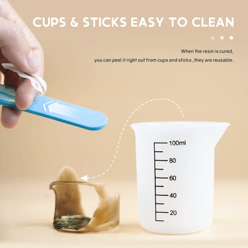 Silicone Measuring Cups for Epoxy Resin,JANCHUN Resin Supplies with 250&100ml Silicone Cups, Hard Stir Sticks,Epoxy Mixer,Color Cups,Mixing Tools for JANCHUN