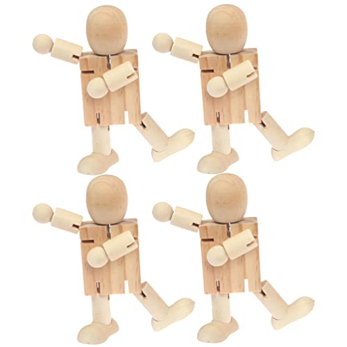Kisangel 4pcs Wooden Robot Kids Wooden Toys Arts and Crafts for Unfinished Bodies Joint Figure Wooden Doll Adjustable Wooden Figure Paintable Wooden Kisangel