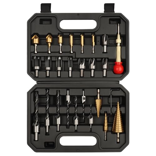 Rocaris 26 Pack Woodworking Chamfer Drilling Tools, Including Countersink Drill Bits, Wood Plug Cutter, Step Drill Bit, Center Punch, L-Wrench Rocaris