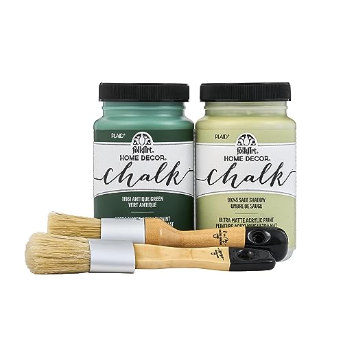 FolkArt Home Décor Chalk 8 fl oz Greens Kit, Including 2 Ultra Matte 2 Piece, 96416 Paint and Brush Set FolkArt