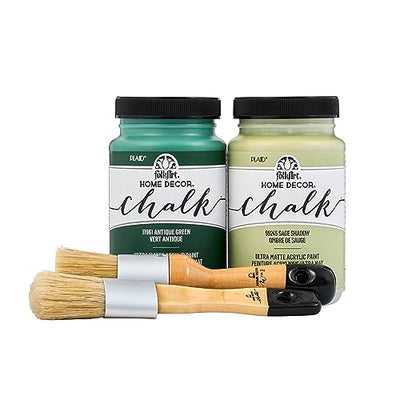 FolkArt Home Décor Chalk 8 fl oz Greens Kit, Including 2 Ultra Matte 2 Piece, 96416 Paint and Brush Set