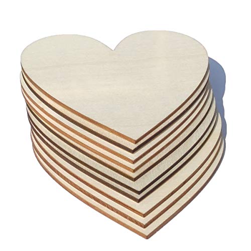 4 inch Wood Hearts, Natural Unfinished Wood Heart Cutout Shape,4 inch,(10 Pieces) VZNBJUAN