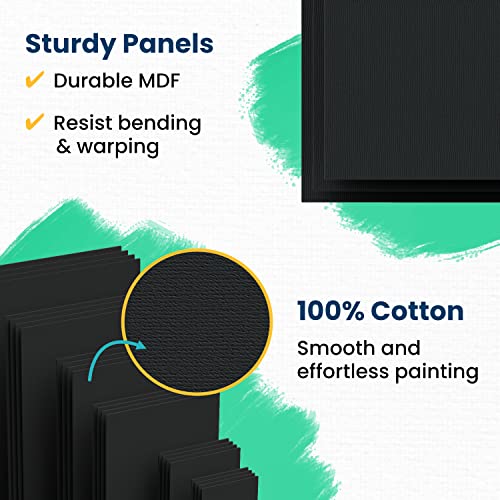 Chalkola Black Canvas for Painting - 24 Pack Canvas Panels - 4x6, 5x7, 8x10, 9x12, 11x14, 12x16 inch (4 Each) - Canvases are 100% Cotton, Primed, Chalkola