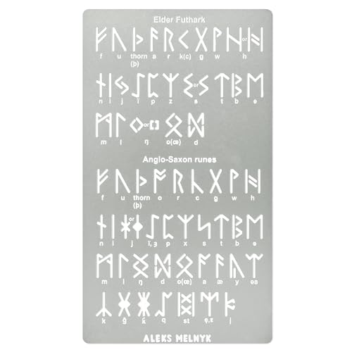 Aleks Melnyk No.409 Metal Stencil, Elder Futhark and Anglo-Saxon Runes 0.5in, Ancient Alphabet, Sigil Magic Alphabet Stencil 1 PC, Template Wood Aleks Melnyk