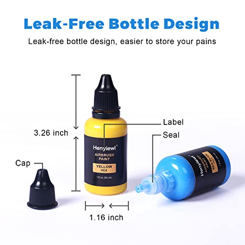 Airbrush Paint, Henyiewl 28 Colors Airbrush Paint Set (30 ml/1 oz), Opaque & Water-based Acrylic Air Brush Paint Kit Includes Metallic and Neon Henyiewl