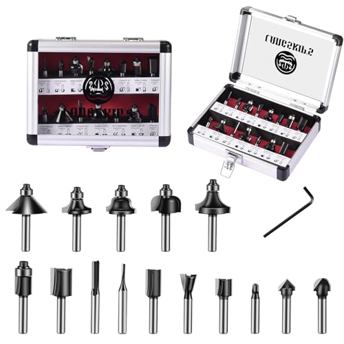 LANGSKIP'S 15 Pieces Carbide Router Bit Set 1/4 Shank Made of 45# Carbon Steel YG8 Alloy Blade for Woodwork Tools - WoodArtSupply