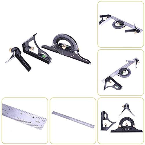 Stainless steel t square ruler Adjustable sliding combination Square Square Ruler & Protractor Level Measure Measuring Set 4-Piece 12" 4R Combination Lurui