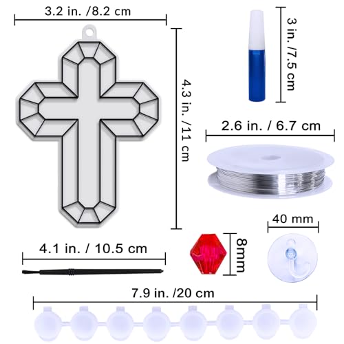 Winlyn 27 Sets Cross Suncatchers Ornaments Decorations DIY Window Paint Art Suncatchers Cross Craft Kits Cross Sun Catchers for Kids Sunday School Winlyn