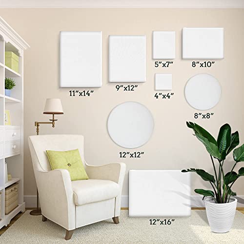 24 Pack Canvases for Painting with 4x4, 5x7, 8x10, 9x12, 11x14, 12x16, Round Canvas with 12x12, 8x8, 3 of Each, Painting Canvas for Oil & Acrylic ESRICH