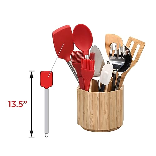 Bamboo Rotating Utensil Holder & Kitchen Organizer, Multiple Compartments, 8 Sections, store Forks, Serving Spoons, Knives, and other cooking tools MobileVision