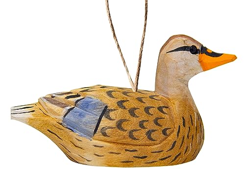 Female Mallard Duck Wood Ornament Brown Hen Hanging Figurine Handmade Carved Decoration Selsela