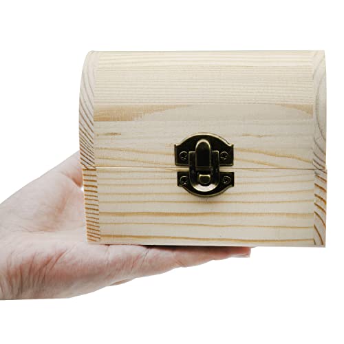 Hsiwto Plain Unfinished Wood Box, Unpainted Wooden Jewelry Box DIY Craft Storage Treasure Chest Toy Case Hsiwto