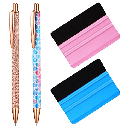 4 Pcs Weeding Tools for Vinyl, 2 Pcs Air Release Pen Glitter Craft Vinyl Weeding Pen Point Retractable Pin Pen with 2 Pcs Felt Squeegees Vinyl Spakon