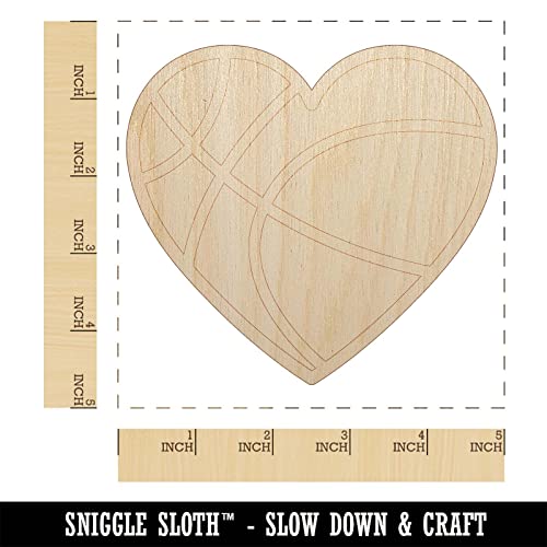 Heart Shaped Basketball Sports Unfinished Wood Shape Piece Cutout for DIY Craft Projects - 1/8 Inch Thick - 4.70 Inch Size Sniggle Sloth