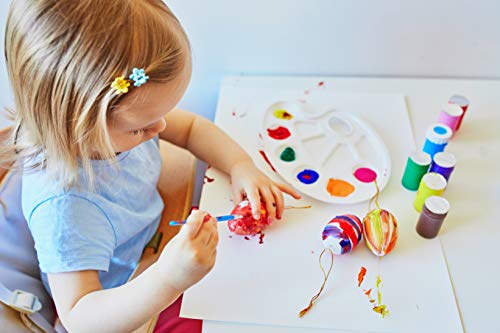 Large 2.5" Unfinished Flat Bottom Wooden Easter Craft Eggs with Bonus Gift - Includes 6 Wooden Eggs and Bonus Easter Colored Paint Pots and Brush Perfect Stix