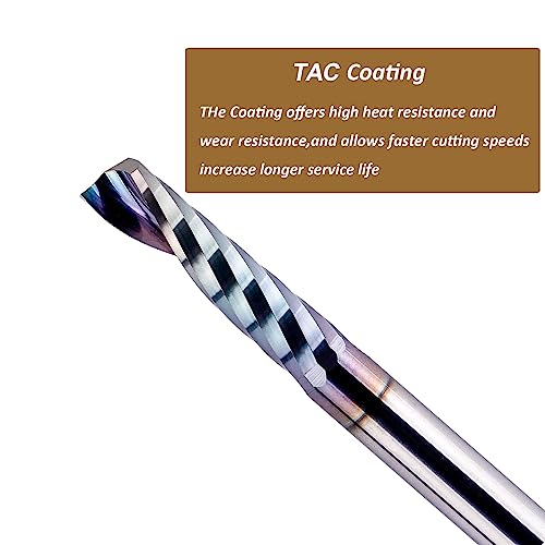SpeTool O Flute CNC Router Bit 1/4 Inch Shank 1 Inch Cutting Length with Extra Long Life Coating Single Flute End Mill for Acrylic Aluminum Wood Cut SpeTool