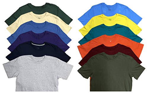 SOCKS'NBULK 12 Pack Mens Cotton Crew Neck Regular T-Shirts Bulk Short Sleeve Lightweight Tees Mix Colors, Size Large SOCKS'NBULK