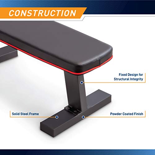 Marcy Deluxe Versatile Flat Bench Workout Utility Bench with Steel Frame SB-10510, Black, 19.00 x 17.00 x 44.00 inches MARCY