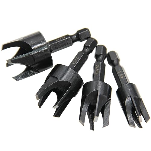 Eyech 8Pcs Wood Plug Cutter, Carbon Steel Straight and Taper Claw Drill Bit Set Woodworking Hole Saw Cutting Tool 1/4" 3/8" 1/2" 5/8" (Metric 6mm Eyech