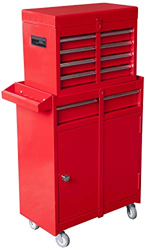 Torin Rolling Garage Workshop Organizer Detachable 4 Drawer Tool Chest with Large Storage Cabinet and Adjustable Shelf, 11" 20.3" 40.4", Red