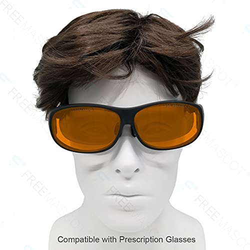 FreeMascot OD 6+ 190nm-490nm Wavelength UV light/Anti Blue Light Blocking Safety Glasses for 405nm, 445nm, 450nm,473nm Laser (Fit-over Frame 4) FreeMascot