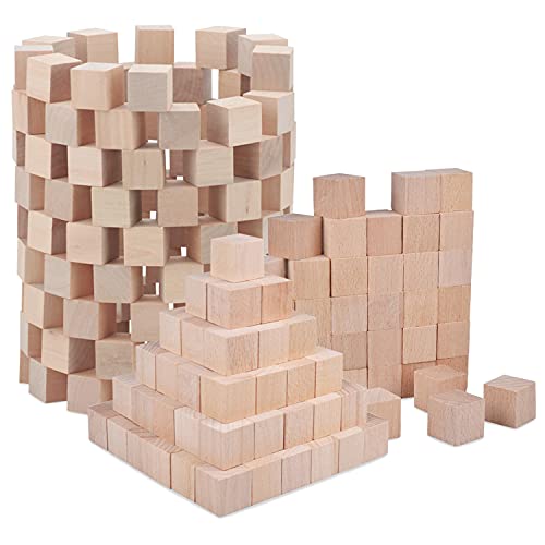 Wood Blocks, 200 Pack Counting Cubes Square Wood Craft Cube Blocks Wooden Blocks Building Blocks,Square Blank Puzzle Making and DIY Craft Cube Coobbar