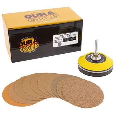 Dura-Gold - Premium - Variety Pack (40,60,80,120,220,320,400,600,800,1000) - 3" Gold Hook & Loop Sanding Discs for DA Sanders - Box of 50 Sandpaper