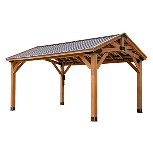 Backyard Discovery Norwood 16 ft. x 12 ft. Cedar Wood Gazebo,Thermal Insulated Steel Roof, Durable, Supports Snow Loads and Wind Speed, Rot Backyard Discovery