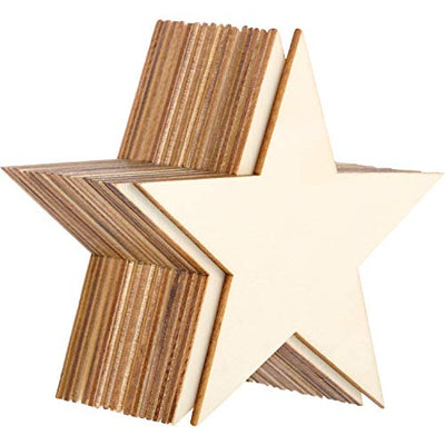 36 Pieces Blank Wood Cutouts Unfinished Wood Pieces for DIY Arts Craft Project, Decoration, Gift Tags (Star)