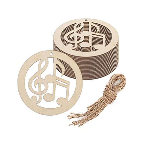 20pcs Music Note Wood DIY Crafts Cutouts Wooden Round Musical Note Shaped Hanging Ornaments for Musical Theme Christmas Tree Cutout Holiday Wood Creaides