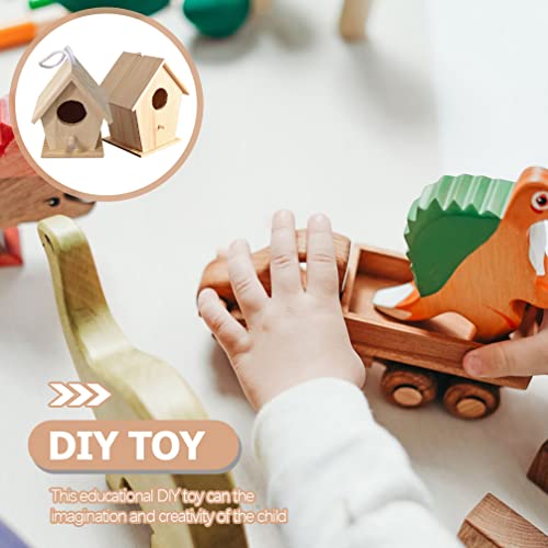 Toddmomy Kids Outdoor Toys Unfinished Wood Hanging Birdhouse Kit 2 Sets Unpainted Bird Houses to Paint for Arts DIY Craft Outdoor Playset Toddmomy