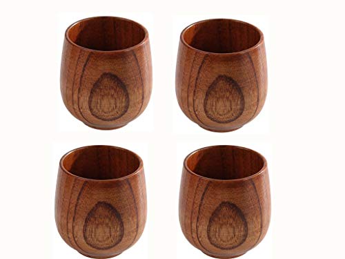 K JINGKELAI Wooden Tea Cups Top Grade Natural Solid Wood Tea Cup 4 Pack,Wooden Teacups Coffee Mug Wine Mug for drinking Tea Coffee Wine Beer Hot K JINGKELAI