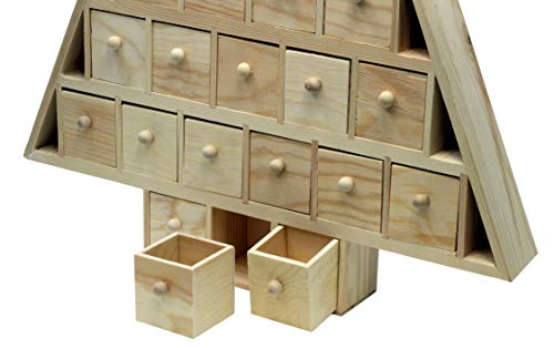 20 Inch Tall Christmas Tree Shaped Advent Calendar - Countdown with 24 Removable, Fillable Drawers | Unfinished Wood, Ready to Decorate | Free Creative Hobbies