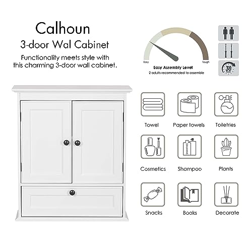 Spirich Bathroom Cabinet Wall Mounted, Small Bathroom Wall Cabinet Over Toilet, Medicine Cabinet Organizer with Doors and Adjustable Shelf, White Spirich